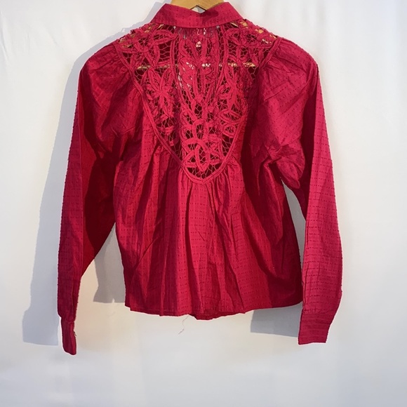 Anthropologie Pilcro Lace Back Button down long sleeve blouse in Pink XS NWT - Picture 7 of 12